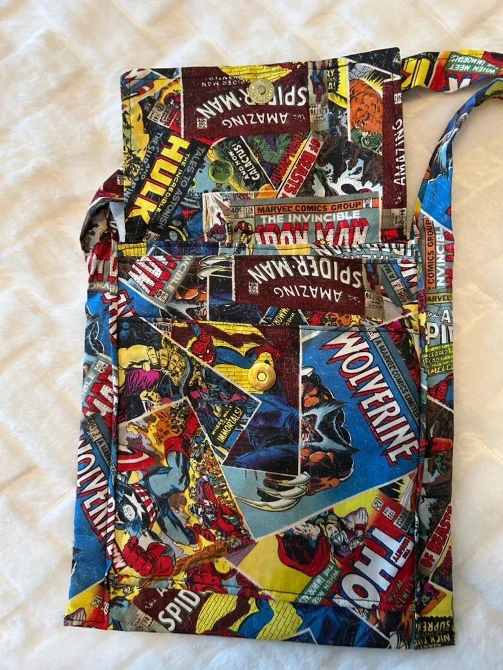 Marvel Comic Collage Fabric Crossbody Bag in Red, Yellow, Blue